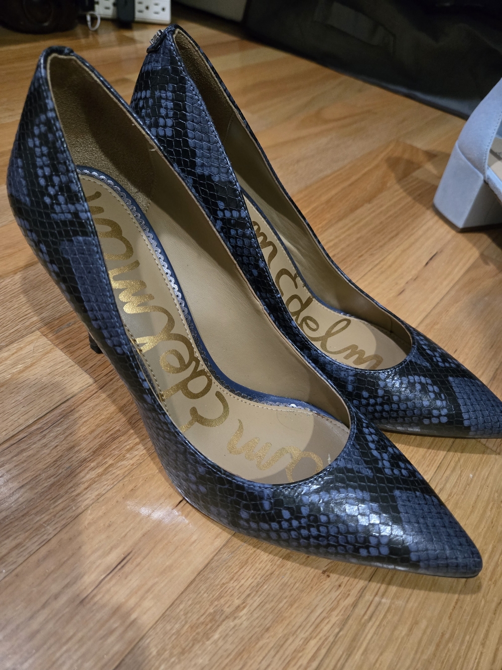 Sam Edelman Black Snake-Print Pointed Pumps